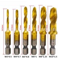ราคา ดอกสว่าน ดอกต๊าบเกลียว 1/4 Hex Twist Tap Drill HSS M3-M10 Bit Screw Countersink (6 ชิ้น) (8793905150)