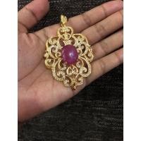 ราคา พร้อมส่ง จี้ทองฝังพลอยแท้สวยมากกก!!! พลแยทับทิมแท้ ตัวเรือนไมครอน (มีเข็มกลัดในตัว) (9095542653)
