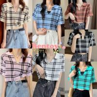 ราคา ▬❈Bentoy*พร้อมส่ง*เสื้อครอปไหมพรมแขนสั้น ลายสก็อต แหวกลึก(9578) (6194545623)