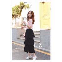 ราคา กระโปรงอัดพลีท3ชั้นสีดำ (1519652722)