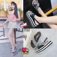 ราคา idoli style รองเท้าส้นเตารีด รัดส้น สีขาว-ดำ (850961186)