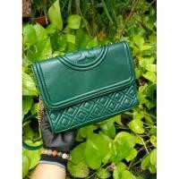 ราคา Tory Burch Fleming Quilted Lambskin - กระเป๋าสะพายไหล่ สีเขียว หนังแกะแท้ (used like new ของแท้%) (26128195931)