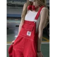 ราคา พร้อมส่ง เอี้ยมหมีสีพื้น จั้มสูท แดงจั้มสูทขายาวแขนกุด เอี๊ยมเอวสูงหลวมสาย กางเกงผู้หญิงขาจั๊ม (26562241718)