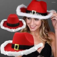 ราคา Luminous Santa Cowboy Hat หมวกปีกกว้างสีแดง Felt Hat - Christmas Party Cowgirl Hat for Women Men - Soft Adjustable Festival Cap (28590614124)