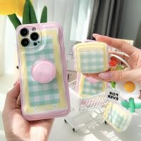 ราคา พร้อมส่งในไทยT5S97&A4 Set case เคสลายสก๊อตกรอบชมพู+holder ไอริง เซตเคส สำหรับ IPhone+AirPods case เคสไอโฟน 14Promax (21942091666)