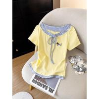 ราคา 【BANKO】เสื้อยืดแขนสั้นสไตล์เกาหลี สีเหลือง มีลายลูกไม้ สำหรับฤดูร้อน (40662015306)
