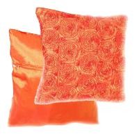ราคา A7- Thai Silk Pillow Covers ปลอกหมอนอิง ไหมไทยลายดอกกุหลาบ 16×16 นิ้ว 1 ใบ สีส้ม (10637111287)