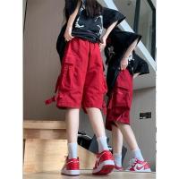 ราคา American high street hiphop กางเกงขาสั้นคาร์โก้สีแดงสําหรับผู้ชายและผู้หญิง hip-hop แบรนด์อินเทรนด์กีฬาและ casuaBeauty式 high Rade hiphop สีแดงสี Runkes sports♣5.16 (27654125489)