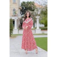 ราคา ชุดออกงาน/ชุดลำลอง/ชุดเดรสคอระบายสีแดงลายดอกไม้สวยหรู34-46 (22001769347)