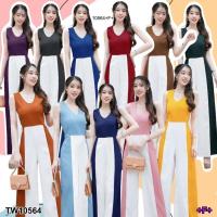 ราคา SS10564 จั๊มสูทแขนกุดทูโทน Two-tone sleeveless jumpsuit (2876261792)
