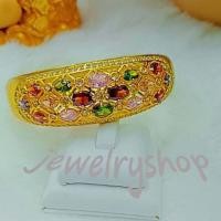 ราคา CW126 กำไลนพเก้า กำไลพลอย5แถวนพเกล้าฝังเพชร กว้าง60cmงานทองเหลือง24k (18793345169)