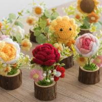 ราคา ทอมือผลิตภัณฑ์สําเร็จรูปดอกทานตะวันกุหลาบกระถางต้นไม้เดสก์ทอปที่บ้านตกแต่งจําลองขนสัตว์ดอกไม้ถักของขวัญดอกไม้ (27491290850)