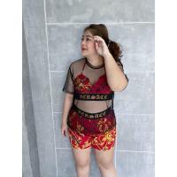 ราคา ชุดว่ายน้ำ ชุดว่ายน้ำสาวอวบ PLUSSIZE ชุดเซ็ท 3ชิ้น สื้อคลุมตาข่าย อก 42-52 เสื้อมีฟองน้ำอก (15809651074)