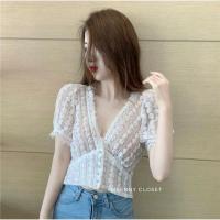 ราคา เสื้อสีขาว คอวี ลายลูกไม้ (20716627979)