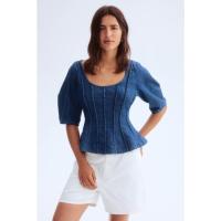 ราคา H&M(เอชแอนด์เอ็ม) เสื้อบลาเซ่ดีนิมแบบเปปพลัม ผู้หญิง 1303746_1 (44467036799)