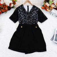 ราคา ชุดทำงาน,ชุดจั๊ม,ชุดจั๊มกางเกง สีดำ ซิปซ่อนด้านหลัง แขนสั้น คอวี ผ้าลูกไม้ ความยาวชุด 31 (41660446441)