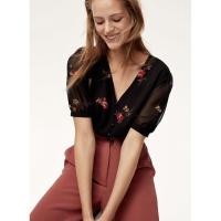 ราคา เสื้อลายดอก สีดำ ผ้าชีฟอง H&M (25775609788)