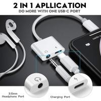 ราคา 2 in1แจ็คอะแดปเตอร์หูฟัง สายแปลงต่อหูฟังหรับไอโฟน Adapter USB C ถึง Aux 3.5มม. สายแปรงหูฟังแปลงชาร์จ (22445764261)