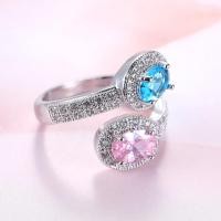 ราคา แหวนพลอย 2สี ประกอบด้วย บลูโทแพซ โทแพซสีชมพู แหวนชุบทองคำขาวประดับเพชร (702408993)