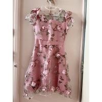 ราคา เดรสสีชมพูลายดอก 3D ผ้าพื้นชีฟอง (19821430286)