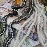 ราคา เทปติดมุก ลูกไม้ ผ้าลูกไม้ ติดมุก มุกเส้น ตกแต่ง หรือทำ โชคเกอร์ ขนาดกว้าง 2.5cm Pearl beaded lace trim แบ่งตัดความยาว 9 (27721631080)