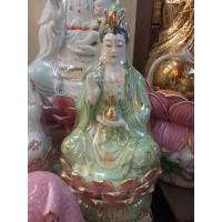 ราคา องค์กวนอิมสีเขียวนั่งดอกบัวประทานพร12นิ้ว งานเซรามิค (27922225216)