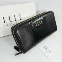 ราคา ELLE แท้!!! กระเป๋าสตางค์ผู้หญิงใบยาว ซิปรอบ สองซิป สีดำ หนังลาย หนังแท้ อะไหล่สีทองไลท์โกล์ด ของใหม่ ของแท้100% (14649402108)