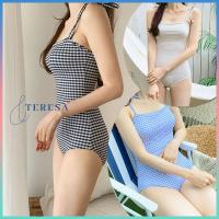 ราคา พร้อมส่ง ชุดว่ายน้ำวันพีชสไตล์เกาหลี ชุดว่ายน้ำวันพีชลายสก็อต ชุดว่ายน้ำผูกไหล่ ชุดว่ายน้ำวันพีช (20988730330)