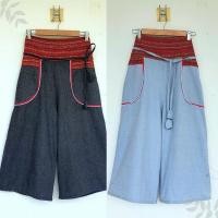 ราคา กางเกงขาบาน 5 ส่วน ฟรีไซส์ เอว 26-38" สะโพก 46" ยาว 32" เอวสูงแต่งแถบผ้าทอนากา เอวยางยืดมีเชือกผูก มีกระเป๋าหน้า 2 ข้าง (22053454956)