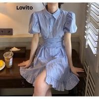 ราคา เดรสเกาหลีลายริ้วสีฟ้าLOVITO (43458491892)