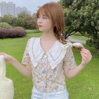 ราคา FKพร้อมส่ง เสื้อแขนสั้น แต่งปกฉลุปัก ผ้าคอตตอนลายดอกปักฉลุทั้งตัว สไตล์เกาหลี (13007296626)