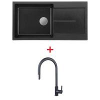 ราคา อ่างล้างจานหินแกรนิต รุ่น PRIME 1000/500 BLACK ฟรี ก๊อกน้ำ รุ่น AZTAC II BLACK (4539938721)