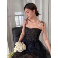 ราคา มินิเดรสสายเดี่ยวสีดำแต่งระบายชั้นๆ (18656972643)