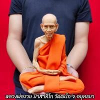ราคา รูปเหมือน หลวงพ่อรวย ปาสาทิโก วัดตะโก (หน้าตัก9นิ้ว)งานไฟเบอร์หุ่นขี้ผึ้งเสมือนคนจริง ติดเกศาห่มจีวร (9982337601)