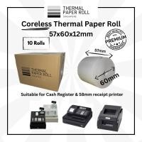 ราคา ม้วนกระดาษความร้อนลงทะเบียนเงินสด 57 x 60มม *พรีเมี่ยม* คุณภาพ (10ม้วน) (40418324626)