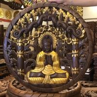 ราคา แผ่นไม้แกะสลัก ไม้สัก ฉลุลายพระพุทธเจ้า เฟอร์นิเจอร์ไม้แกะสลัก ขนาด 60x60 ซม. ลงแว๊กปัดทอง สำหรับประดับตกแต่ง (18333156100)