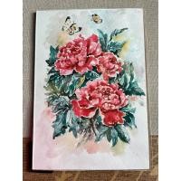 ราคา ภาพวาดดอกโบตั๋น ภาพวาดสีน้ำ ภาพตกแต่ง ติดผนัง ขนาดA4 กระดาษร้อยปอนด์ (28123019738)