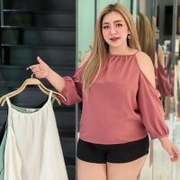 ราคา Plus size เสื้อเว้าไหล่เเขนยาวสาวอวบ แฟชั่นผู้หญิงใส่สบาย ในเอวรี่เดย์ลุค รุ่น เสื้อลินนี่ (R10) (25717638185)