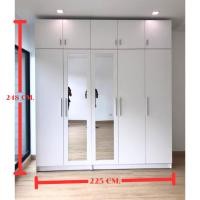 ราคา พร้อมส่ง ตู้เสื้อผ้าขนาดใหญ่ 225 ซม. สูงพิเศษ 248 ซม.พร้อมบานกระจกและตู้ลอยด้านบน ดีไซน์โมเดิร์น จุของเยอะ (42356984618)