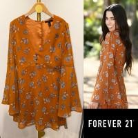 ราคา เดรสสีน้ำตาลลายดอก Forever21 แท้ ทรงระบาย แขนกระดิ่ง (42112304538)