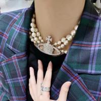 ราคา The Original 【With Package】Full Diamond Saturn Three-layer Pearl Choker Necklace Collarbone Chain (27222571422)