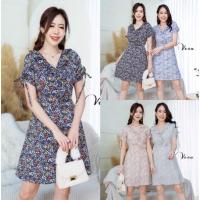 ราคา Vera:เดรสลายดอกระบายคอแขนรูดผูกโบว์เนื้อผ้าวูลพีชมีซับในทั้งชุด (11845647443)