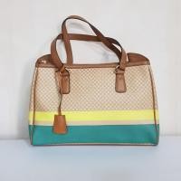 ราคา กระเป๋ามือสอง - กระเป๋าทรงเอกสารเเบรนด์ Daks London สีเหลืองเเคนวาสตัดด้วยหนังสีน้ำตาล (3232197979)