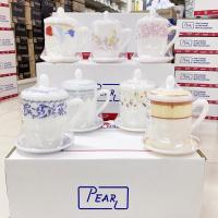 ราคา [1ใบ] ชุดถ้วยน้ำชาเนื้อมุก มีฝาปิด พร้อมจานรองแก้ว PEARL Opal Glass Coffee Tea Mug ; รวม 1 ชุด (1898570530)