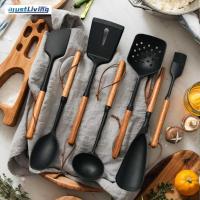 ราคา Cooking Silicone Utensils: Wooden Handle Slotted Spatula + Cooking Skimmer, Heat Resistant Cooking (42757909887)