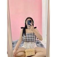 ราคา เสื้อสายเดี่ยวผูกไหล่ ลายสก๊อต สาวอวบ หวานๆ น่ารักๆ สไตล์ลูกคุณ (15345703978)