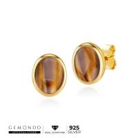 ราคา Gemondo ต่างหูเงินแท้ 925 ชุบทอง 18K ประดับพลอยตาเสือ (Tiger Eye) ดีไซน์ทันสมัย (28013540253)