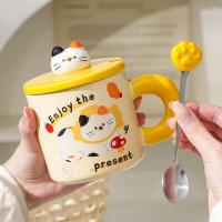 ราคา แก้วเซรามิค แก้วกาแฟ แมวน่ารักแก้วเซรามิกพร้อมฝาปิดช้อนหญิงมูลค่าสูงครัวเรือนสํานักงานคู่กาแฟอาหารเช้าของที่ระลึก (29439414308)