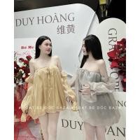 ราคา เดรสปาดไหล่ผูกโบว์ผ้าไหมหน้าอกมีระดับมาก (44218551150)