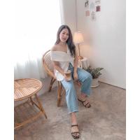 ราคา เสื้อเปิดไหล่ไขว้หน้าสีขาว (มือสอง) (6754510155)